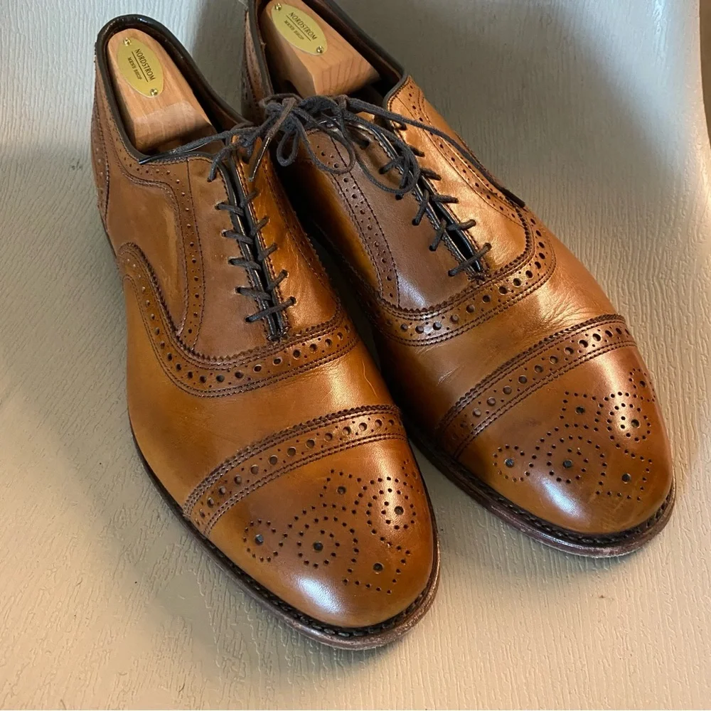 Allen Edmonds Strand brown leather Cap Toe Oxfords derby shoes men 10